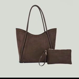 Sabrina chocolate brown suede Tote Bag & wristlet set